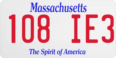 MA license plate 108IE3