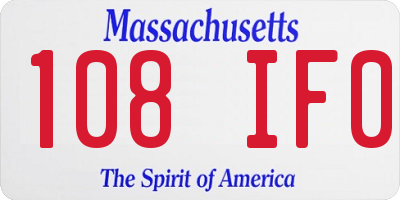 MA license plate 108IF0
