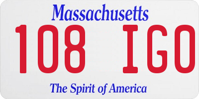 MA license plate 108IG0