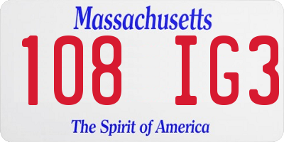 MA license plate 108IG3