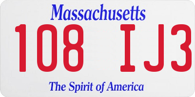 MA license plate 108IJ3