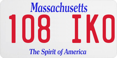 MA license plate 108IK0