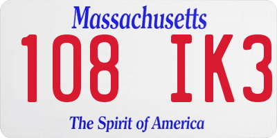 MA license plate 108IK3