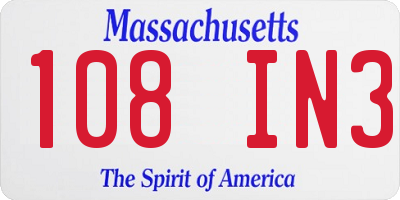 MA license plate 108IN3