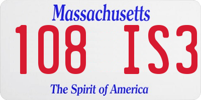 MA license plate 108IS3