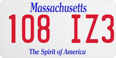MA license plate 108IZ3