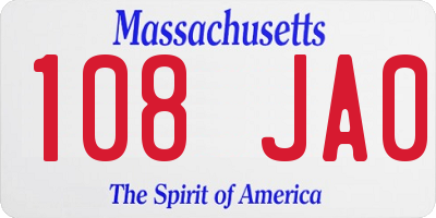 MA license plate 108JA0