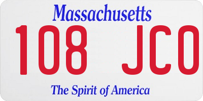 MA license plate 108JC0