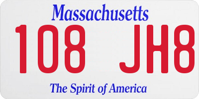 MA license plate 108JH8