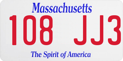 MA license plate 108JJ3