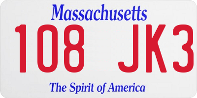 MA license plate 108JK3