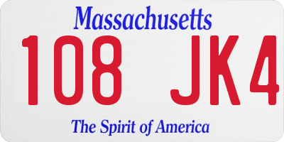 MA license plate 108JK4