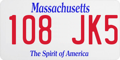 MA license plate 108JK5
