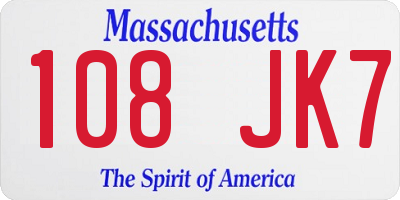 MA license plate 108JK7