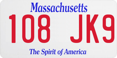 MA license plate 108JK9