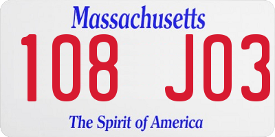 MA license plate 108JO3