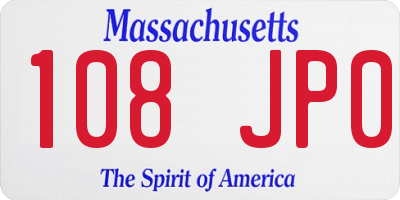 MA license plate 108JP0
