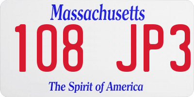 MA license plate 108JP3