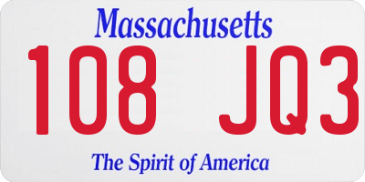 MA license plate 108JQ3