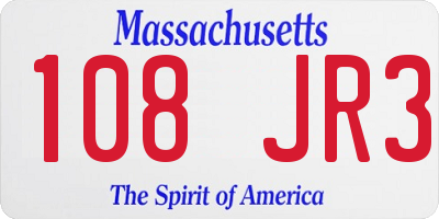 MA license plate 108JR3
