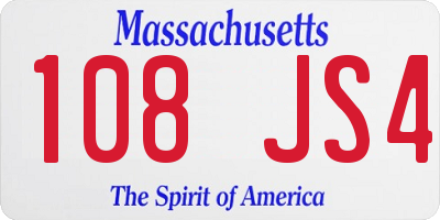 MA license plate 108JS4