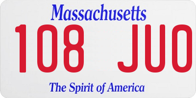 MA license plate 108JU0