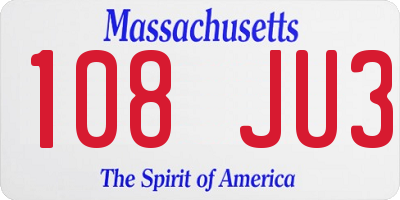 MA license plate 108JU3