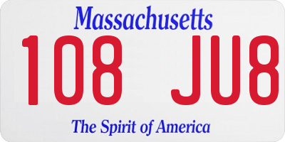 MA license plate 108JU8