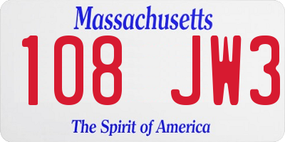 MA license plate 108JW3