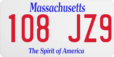 MA license plate 108JZ9
