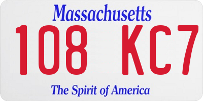 MA license plate 108KC7