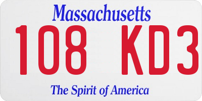 MA license plate 108KD3