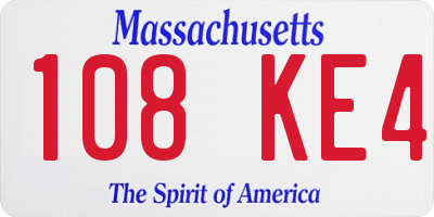 MA license plate 108KE4
