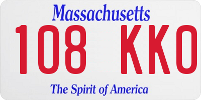 MA license plate 108KK0