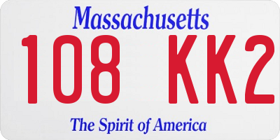 MA license plate 108KK2