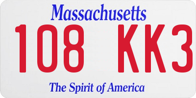 MA license plate 108KK3