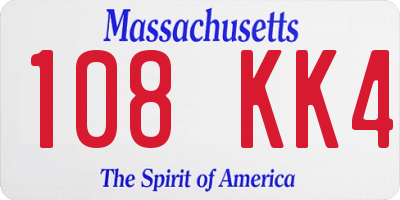 MA license plate 108KK4