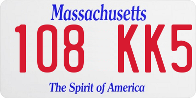 MA license plate 108KK5