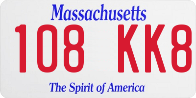 MA license plate 108KK8