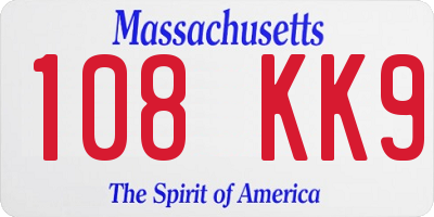 MA license plate 108KK9