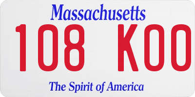MA license plate 108KO0