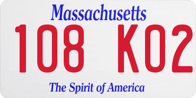 MA license plate 108KO2