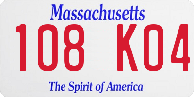 MA license plate 108KO4