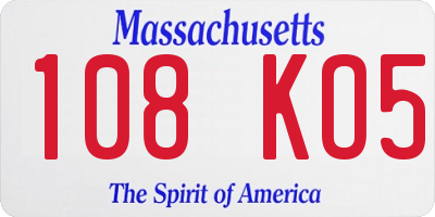 MA license plate 108KO5
