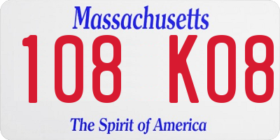 MA license plate 108KO8