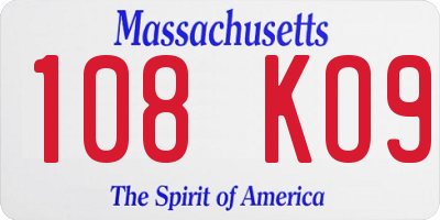 MA license plate 108KO9