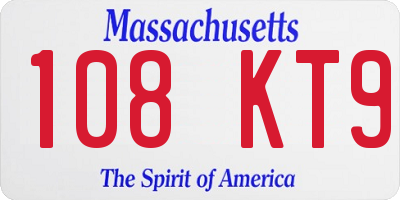 MA license plate 108KT9
