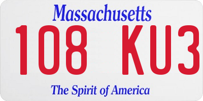 MA license plate 108KU3