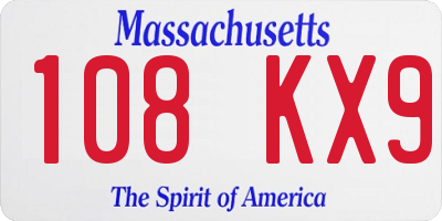 MA license plate 108KX9