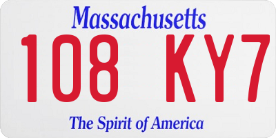MA license plate 108KY7